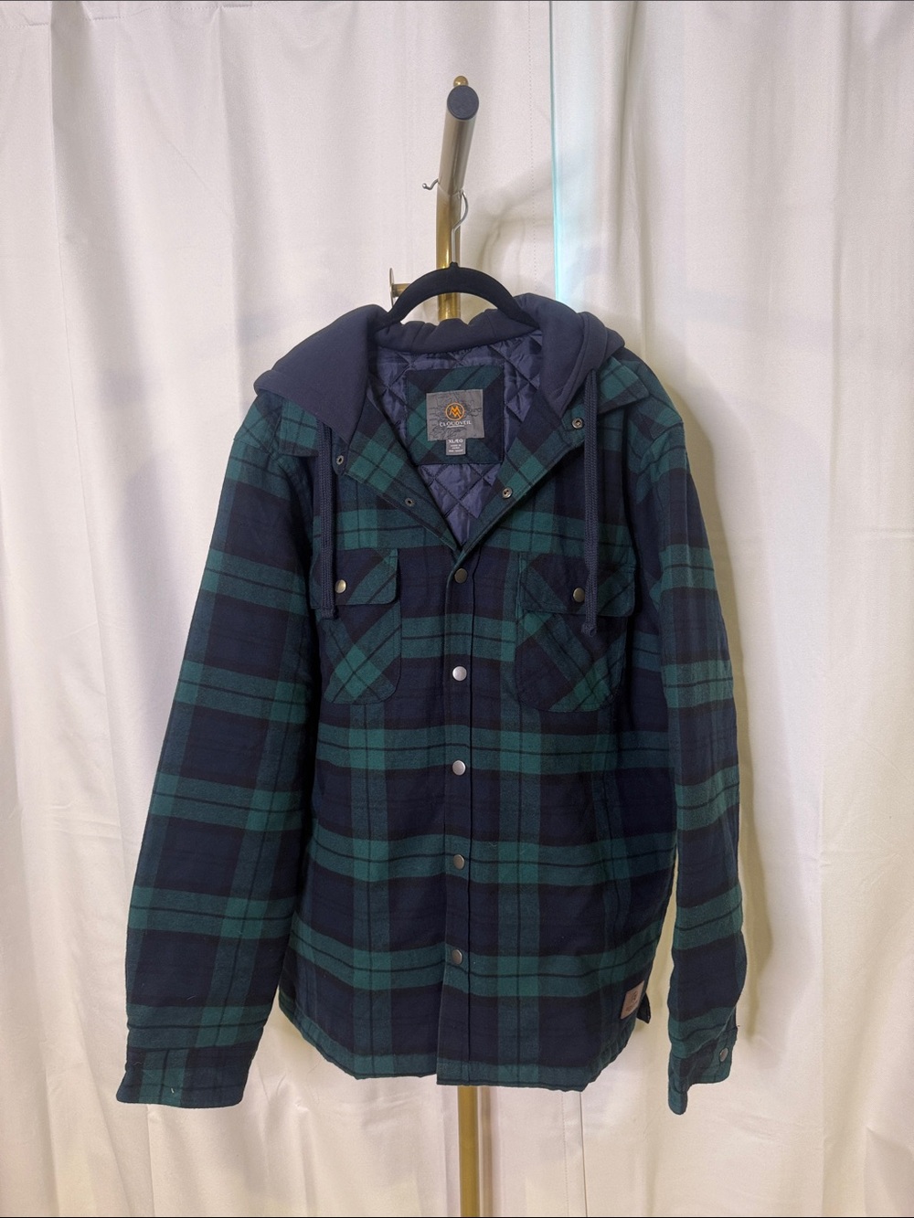 Cloudveil  Mens XL Plaid Jacket in Navy & Green Shacket Quilter Flannel